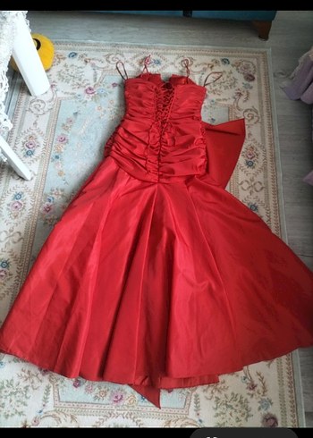 Kırmızı Drapeli Uzun Abiye Elbise - Görsel 6