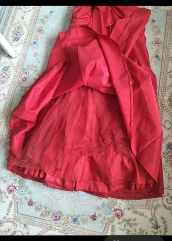 Kırmızı Drapeli Uzun Abiye Elbise - Görsel 5