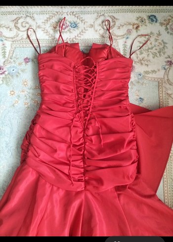 Kırmızı Drapeli Uzun Abiye Elbise - Görsel 7