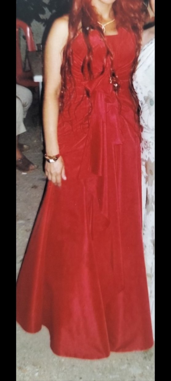 Kırmızı Drapeli Uzun Abiye Elbise - Görsel 2