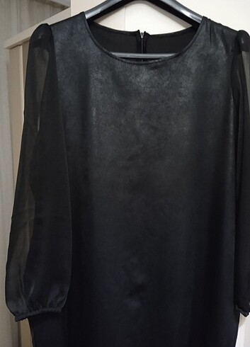 xl Beden siyah Renk Şifon kollu siyah elbise 