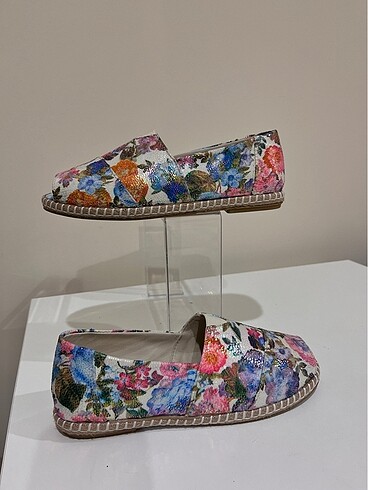 hakiki deri çiçek desenli espadril - Görsel 2