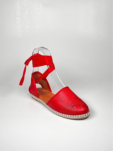 baskılı hakiki deri bilekten bağlamalı kadın espadril ayakkabı - Görsel 3