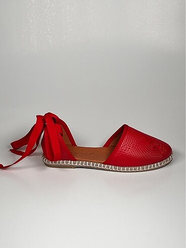 baskılı hakiki deri bilekten bağlamalı kadın espadril ayakkabı - Görsel 2