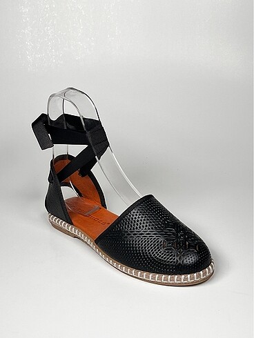 baskılı hakiki deri bilekten bağlamalı kadın espadril ayakkabı - Görsel 8