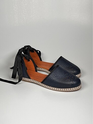 baskılı hakiki deri bilekten bağlamalı kadın espadril ayakkabı - Görsel 4