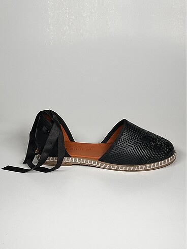 baskılı hakiki deri bilekten bağlamalı kadın espadril ayakkabı - Görsel 9