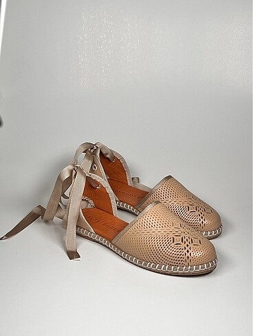 baskılı hakiki deri bilekten bağlamalı kadın espadril ayakkabı - Görsel 10