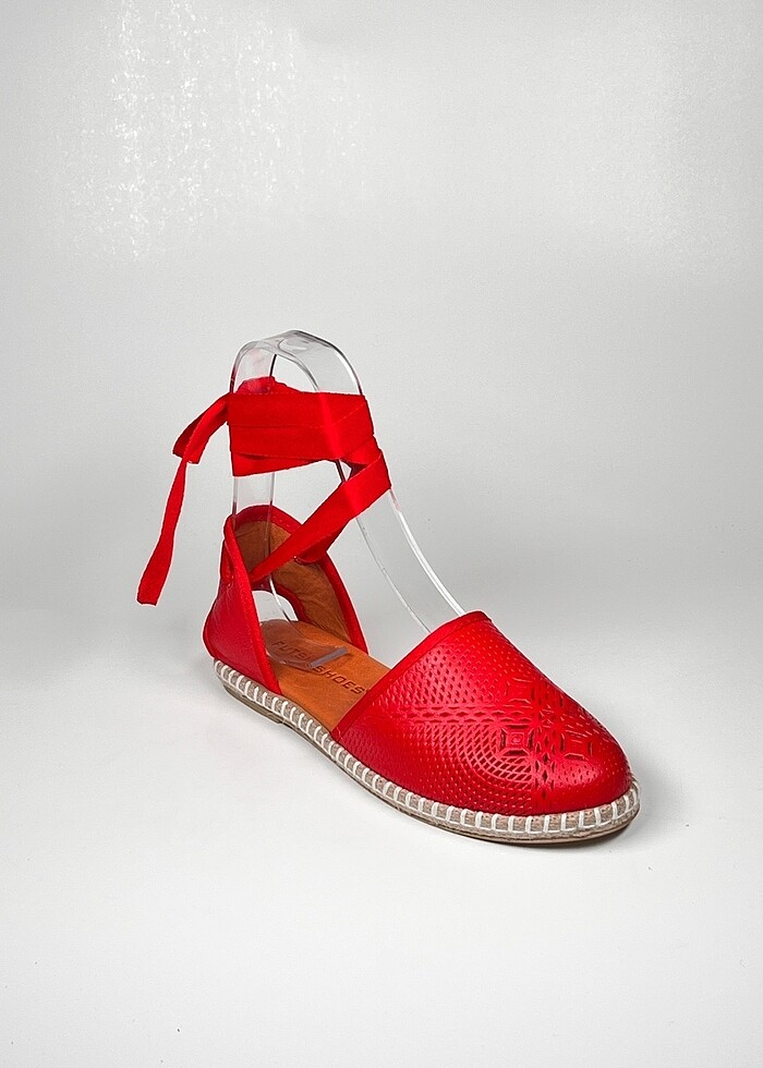 baskılı hakiki deri bilekten bağlamalı kadın espadril ayakkabı - Görsel 3