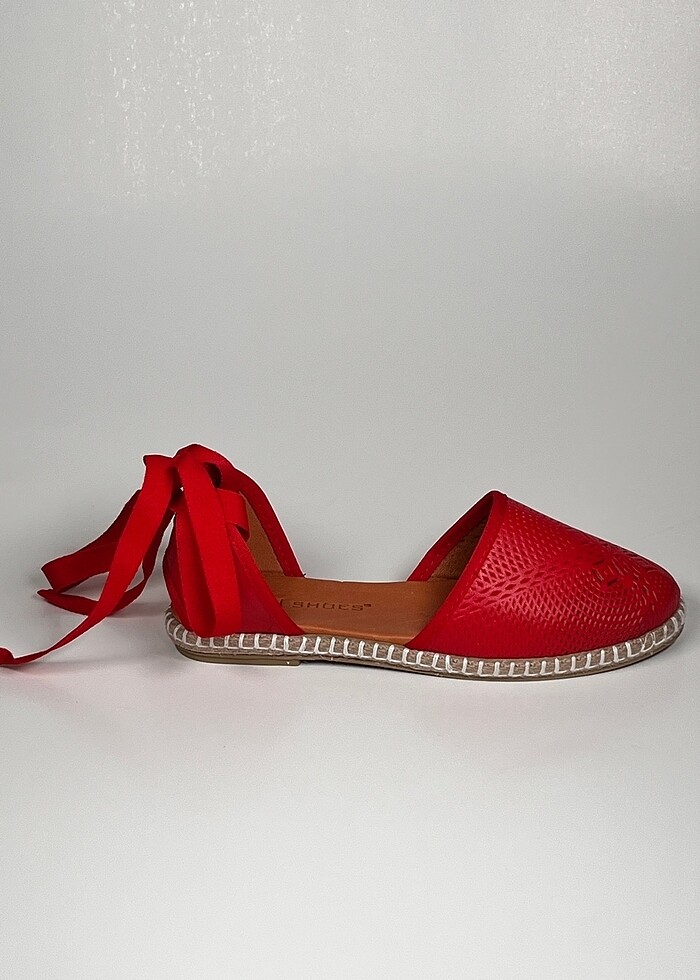 baskılı hakiki deri bilekten bağlamalı kadın espadril ayakkabı - Görsel 2