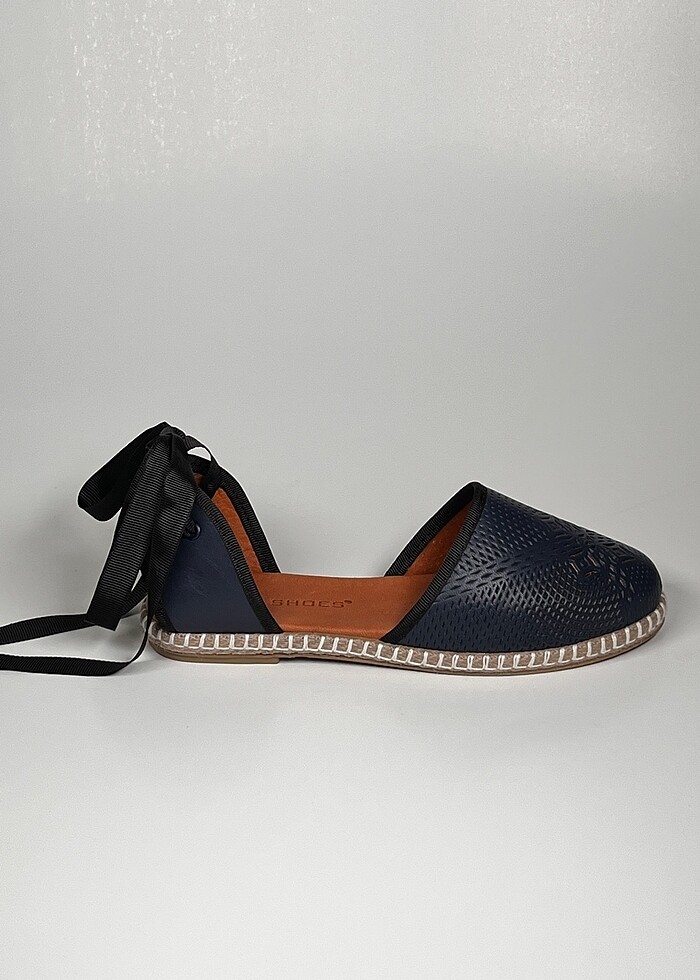 baskılı hakiki deri bilekten bağlamalı kadın espadril ayakkabı - Görsel 5