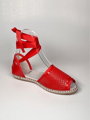 Hakiki deri bilekten bağlamalı kadın espadril ayakkabı - Görsel 9