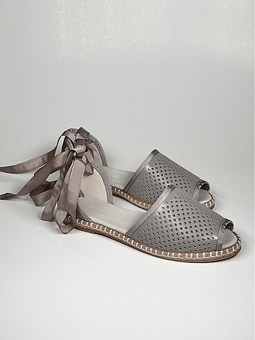 Hakiki deri bilekten bağlamalı kadın espadril ayakkabı - Görsel 10