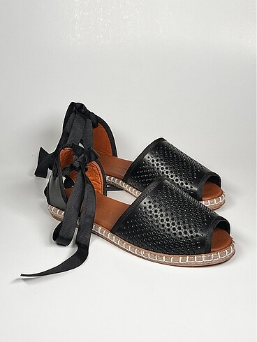 Hakiki deri bilekten bağlamalı kadın espadril ayakkabı - Görsel 16