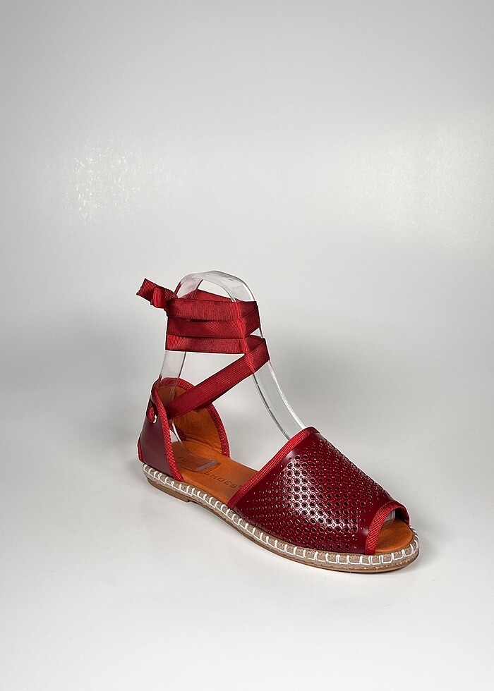 Hakiki deri bilekten bağlamalı kadın espadril ayakkabı - Görsel 3