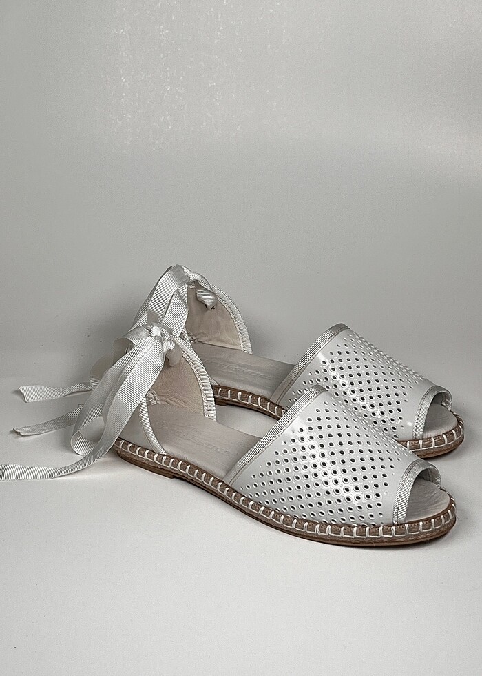 Hakiki deri bilekten bağlama deri espadril kadın ayakkabı - Görsel 4