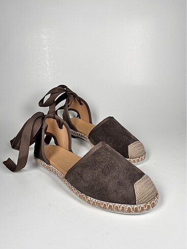 hakiki deri bilekten baplama süet espadril kadın ayakkabı yeni s - Görsel 5