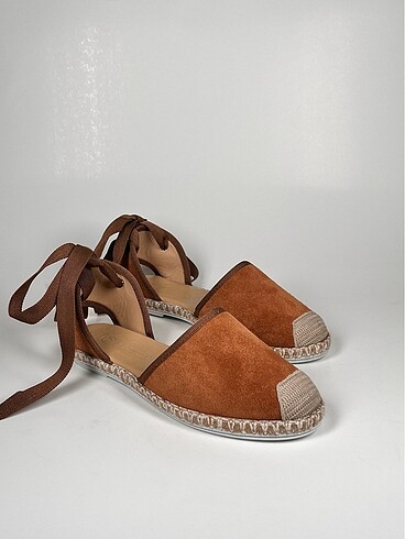 hakiki deri bilekten baplama süet espadril kadın ayakkabı yeni s - Görsel 7