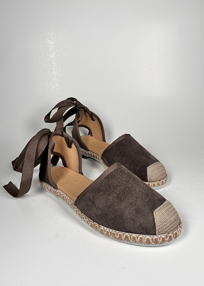 hakiki deri bilekten baplama süet espadril kadın ayakkabı yeni s - Görsel 5