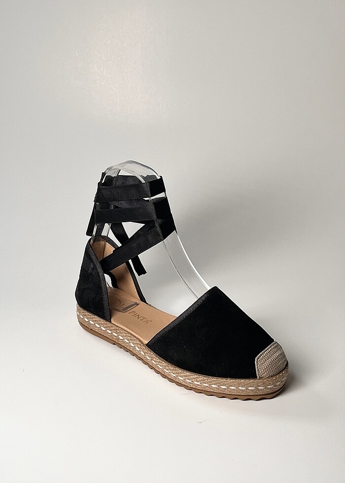 hakiki deri süet bilekten bağlama kadın espadril ayakkabı yeni s - Görsel 3