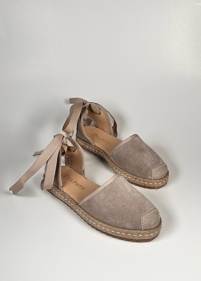 hakiki deri süet bilekten bağlama kadın espadril ayakkabı yeni s - Görsel 4