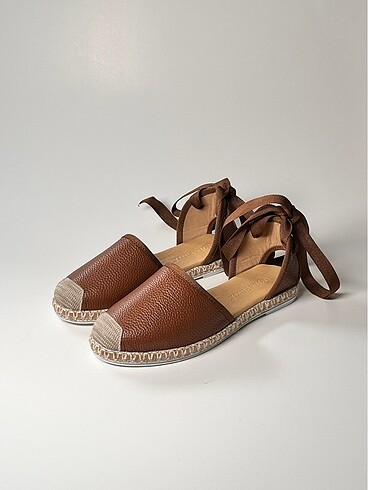 hakiki deri bilekten bağlamalı kadın espadril ayakkabı yeni sezo - Görsel 2