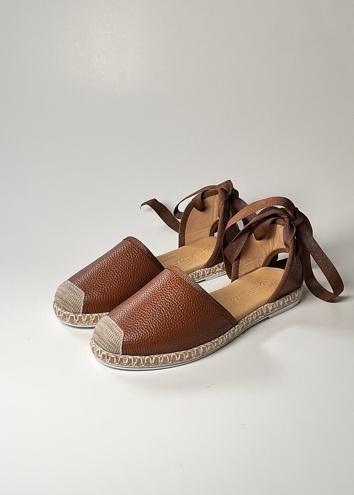 hakiki deri bilekten bağlamalı kadın espadril ayakkabı yeni sezo - Görsel 2