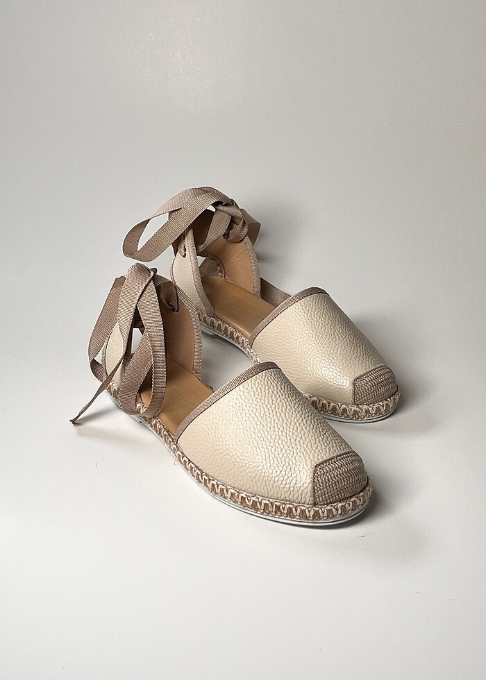 hakiki deri bilekten bağlamalı kadın espadril ayakkabı yeni sezo - Görsel 5