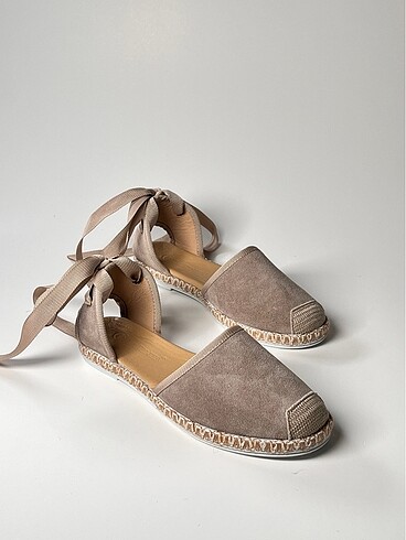 hakiki deri bilekten bağlama süet espadril ayakkabı - Görsel 9