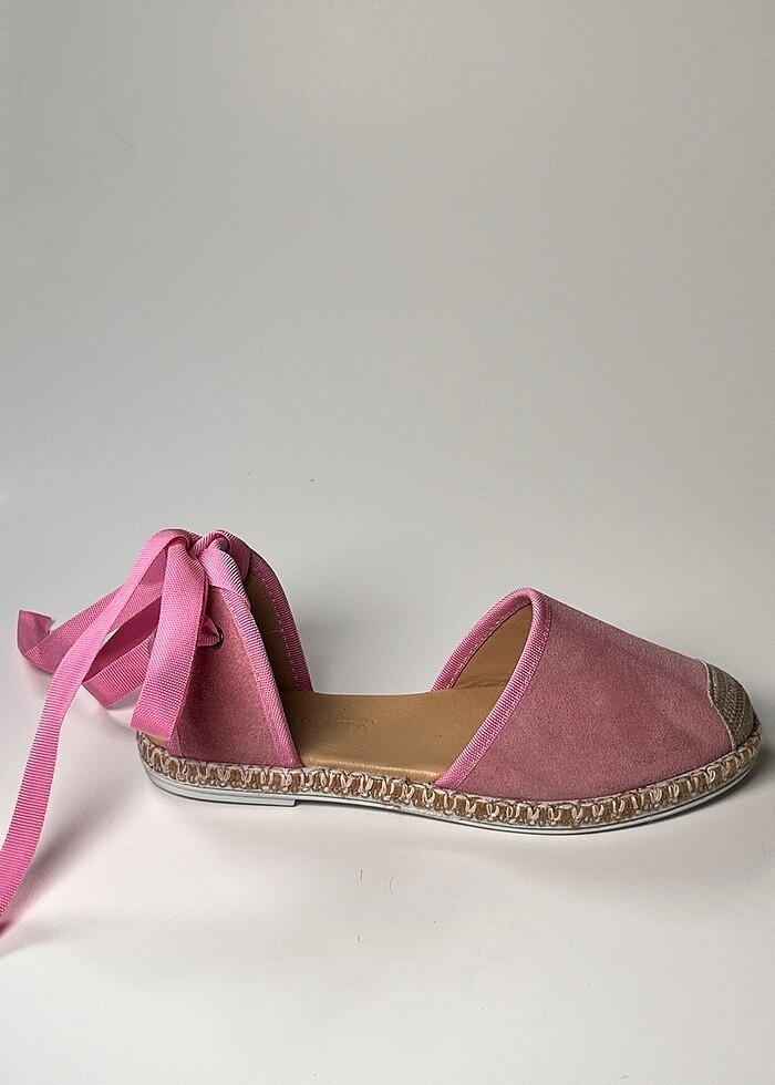 hakiki deri bilekten bağlama süet espadril ayakkabı - Görsel 3