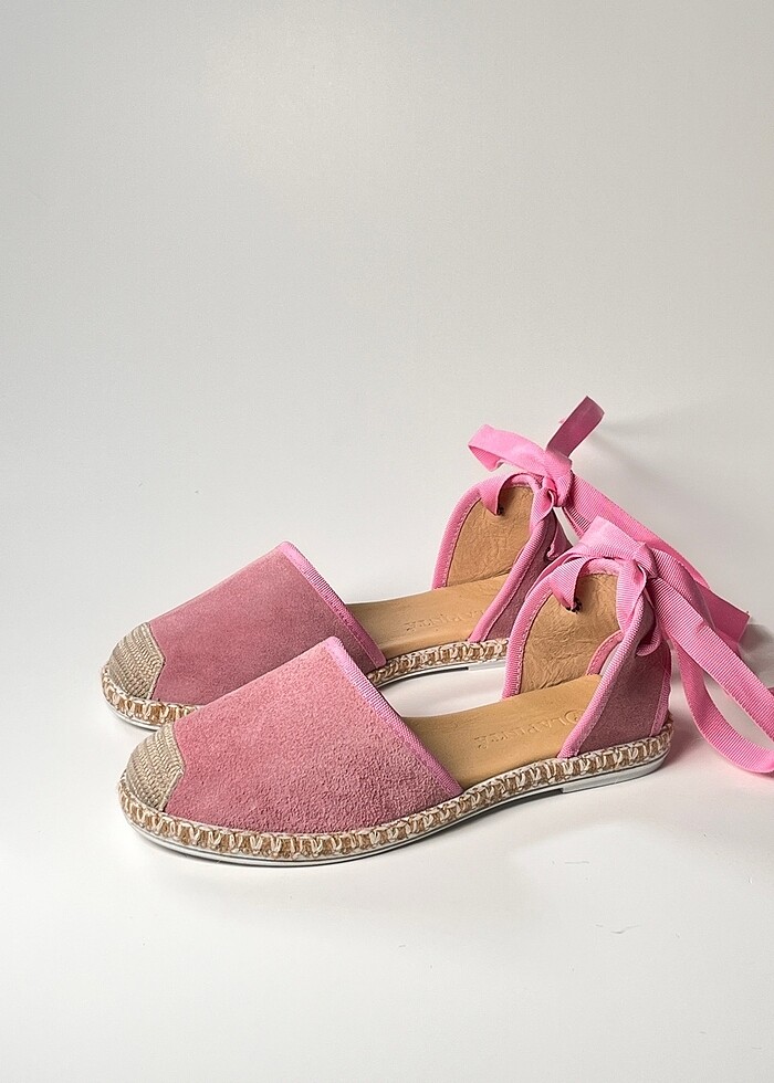 hakiki deri bilekten bağlama süet espadril ayakkabı - Görsel 2