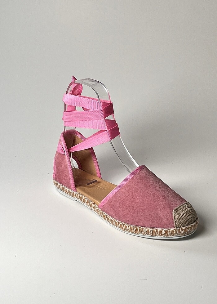 hakiki deri bilekten bağlama süet espadril ayakkabı - Görsel 4