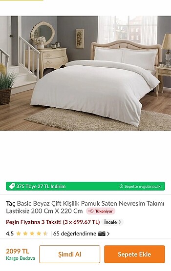 TAÇ PAMUKLU ÇİFT KİŞİK NEVRESİM TAKIMI