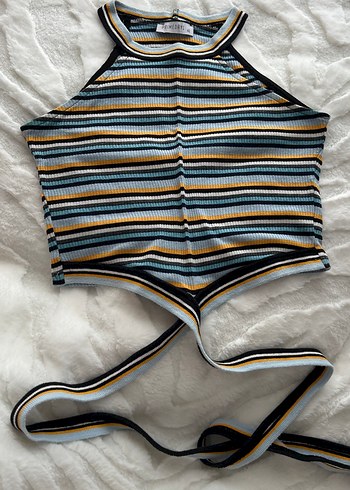 Diğer Cizgili Halter Yaka Crop Top