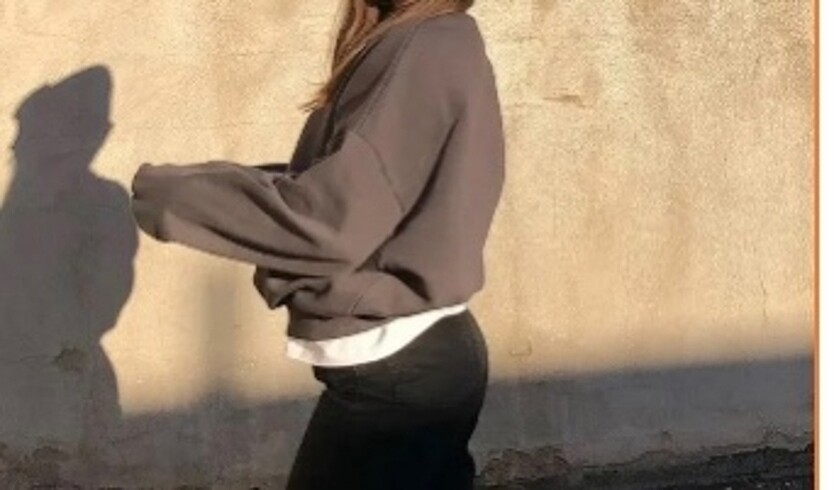 Füme bisiklet yaka basic sweatshirt