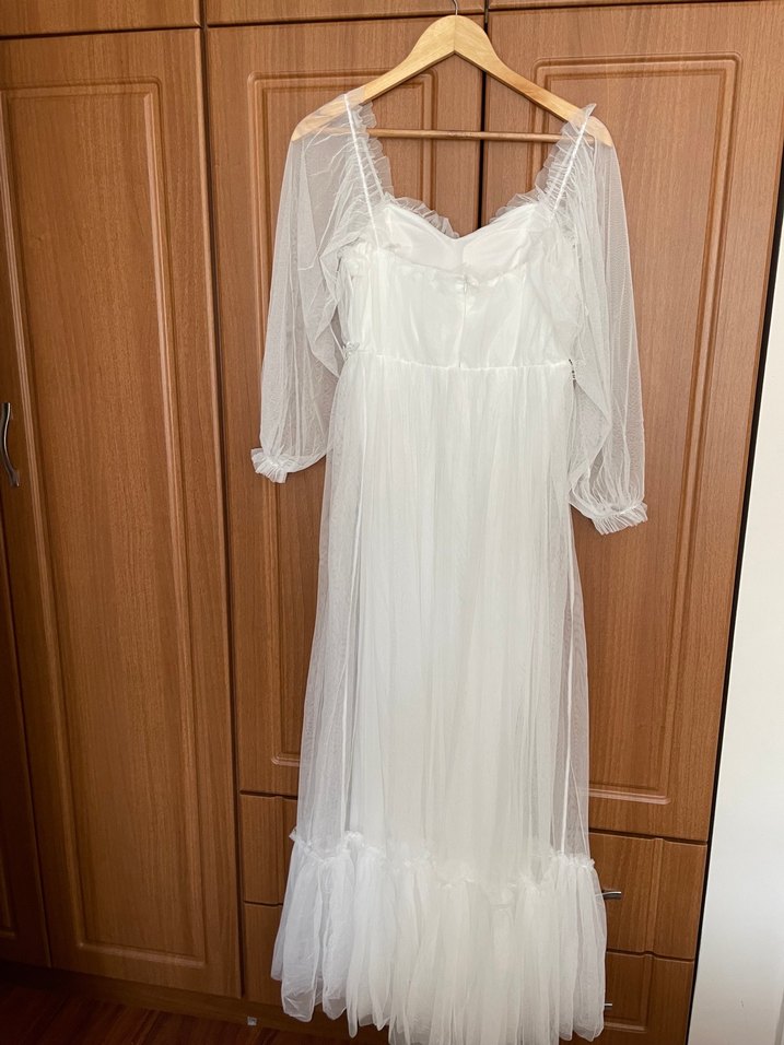 Beyaz Uzun Abiye Elbise - Görsel 2