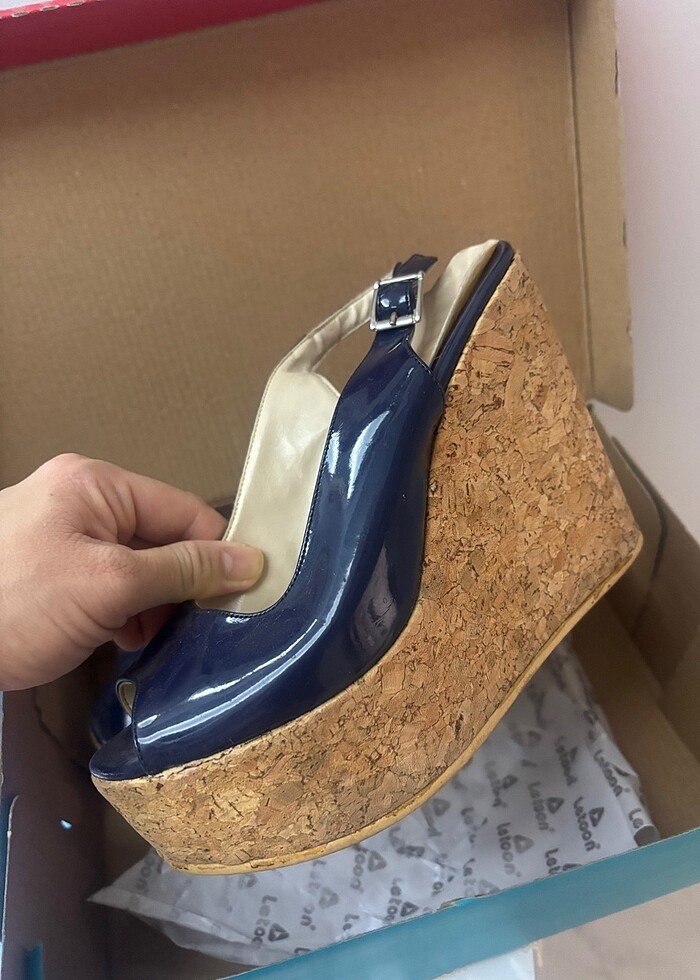 Dolgu mantar yüksek topuk rugan ayakkabı - Görsel 2