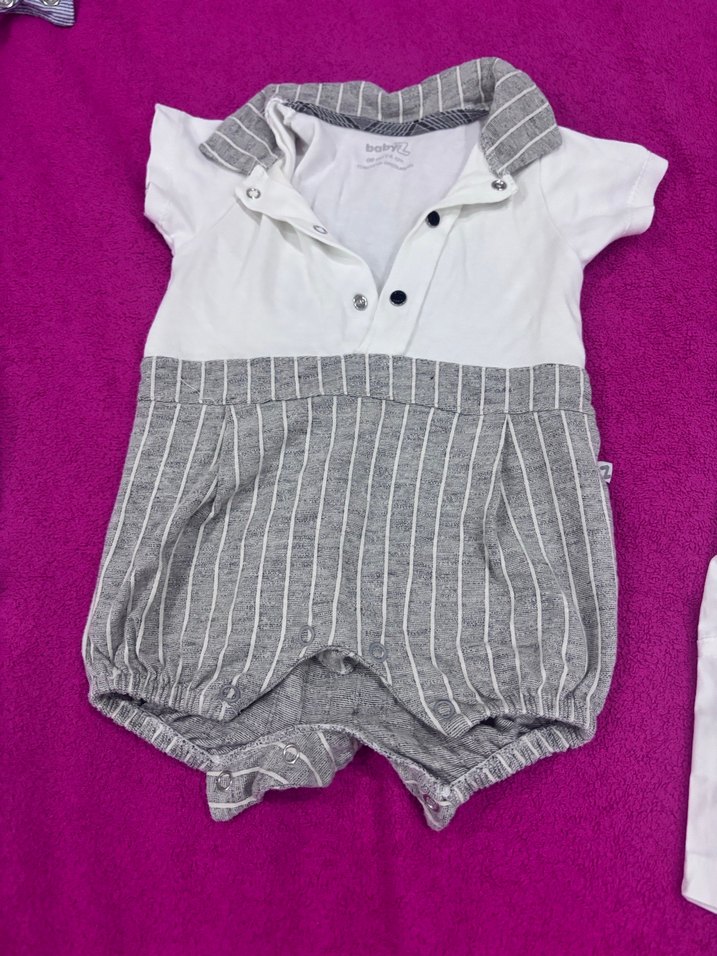Düğmeli Gri-Beyaz Erkek Bebek Tulum - Görsel 3