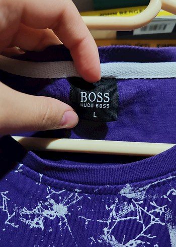 l Beden mor Renk Mor desenli baskılı unisex Tişört