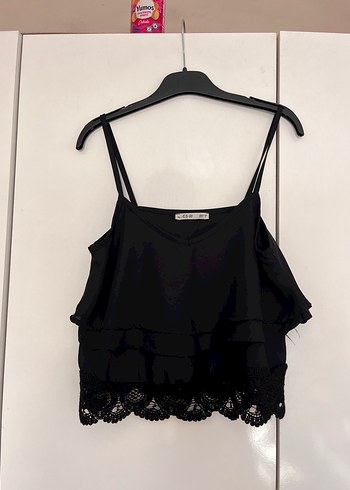 Siyah Volanlı Askılı Mini Goth Atlet