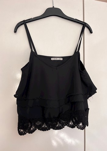 Diğer Siyah Volanlı Askılı Mini Goth Atlet