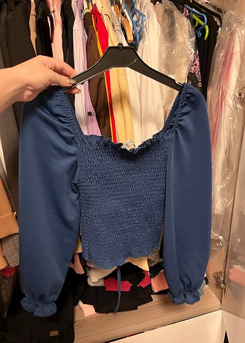 Diğer Mavi Straplez Fırfırlı Mini Bluz