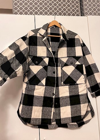 Gri Ekose Düğmeli Kadın Gömlek - Görsel 6