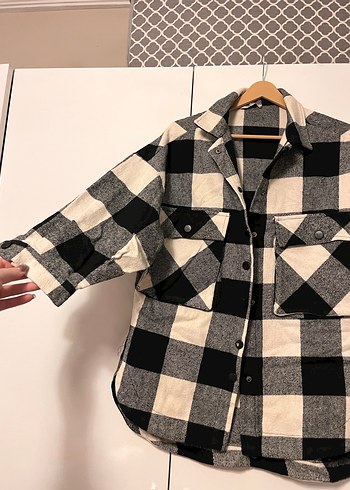 Gri Ekose Düğmeli Kadın Gömlek - Görsel 2