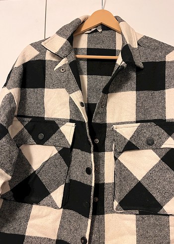 Gri Ekose Düğmeli Kadın Gömlek - Görsel 5