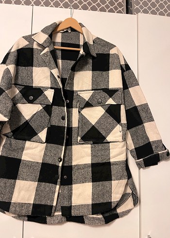 Gri Ekose Düğmeli Kadın Gömlek - Görsel 3