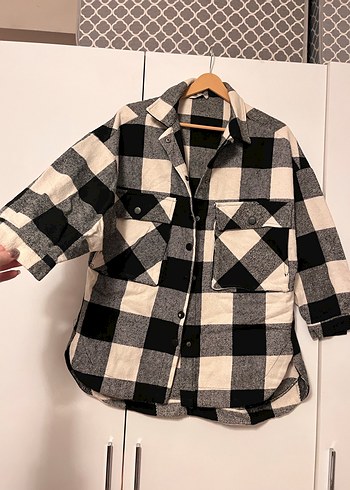 Gri Ekose Düğmeli Kadın Gömlek - Görsel 4