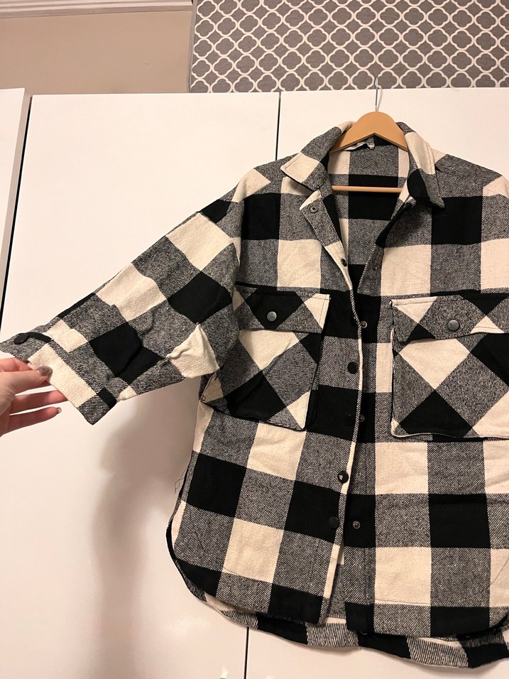 Gri Ekose Düğmeli Kadın Gömlek - Görsel 2