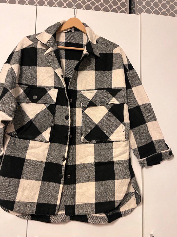 Gri Ekose Düğmeli Kadın Gömlek - Görsel 3