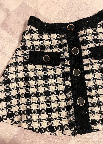 Düğmeli Siyah Beyaz mini Ekose Etek - Görsel 2